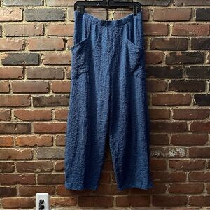 Yushi | Pants Blue Crinkle Artsy Beachy Pull On XXL (30 X 24.5) -high Rise